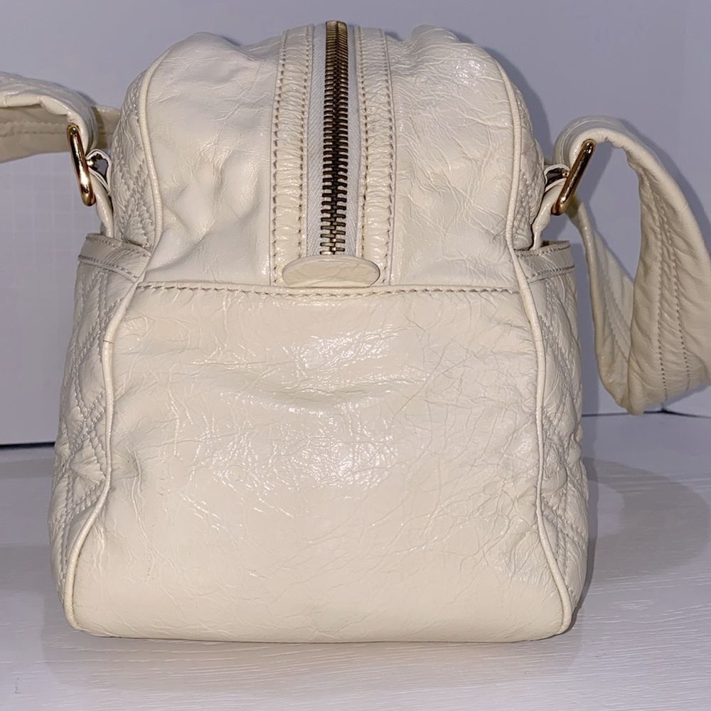 Marc Jacobs Ursula Quilted Patent Goatskin Leather Cream Satchel Lg Bowler Bag - Picture 4 of 12